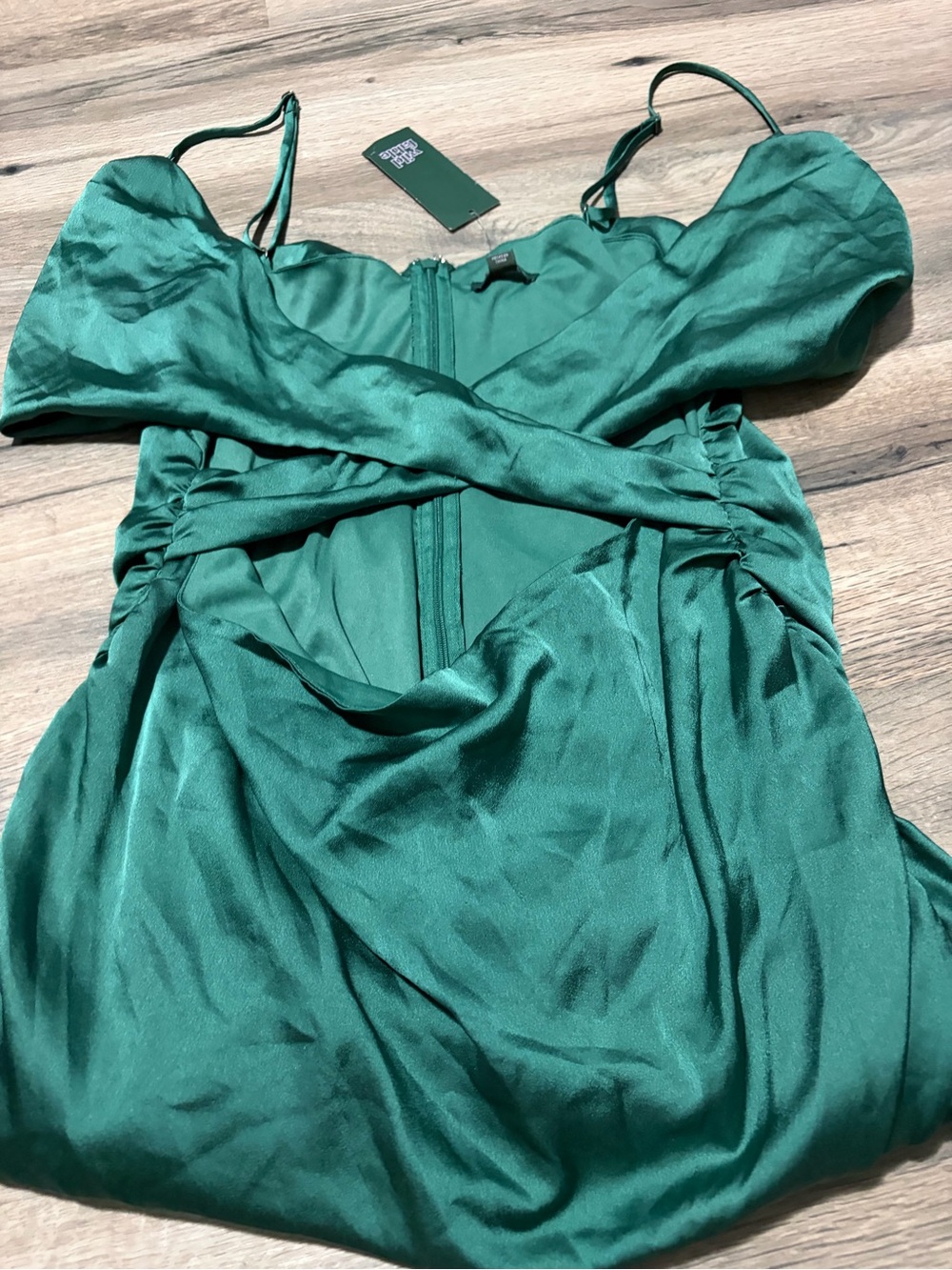 a new day Emerald Green Satin Midi Dress